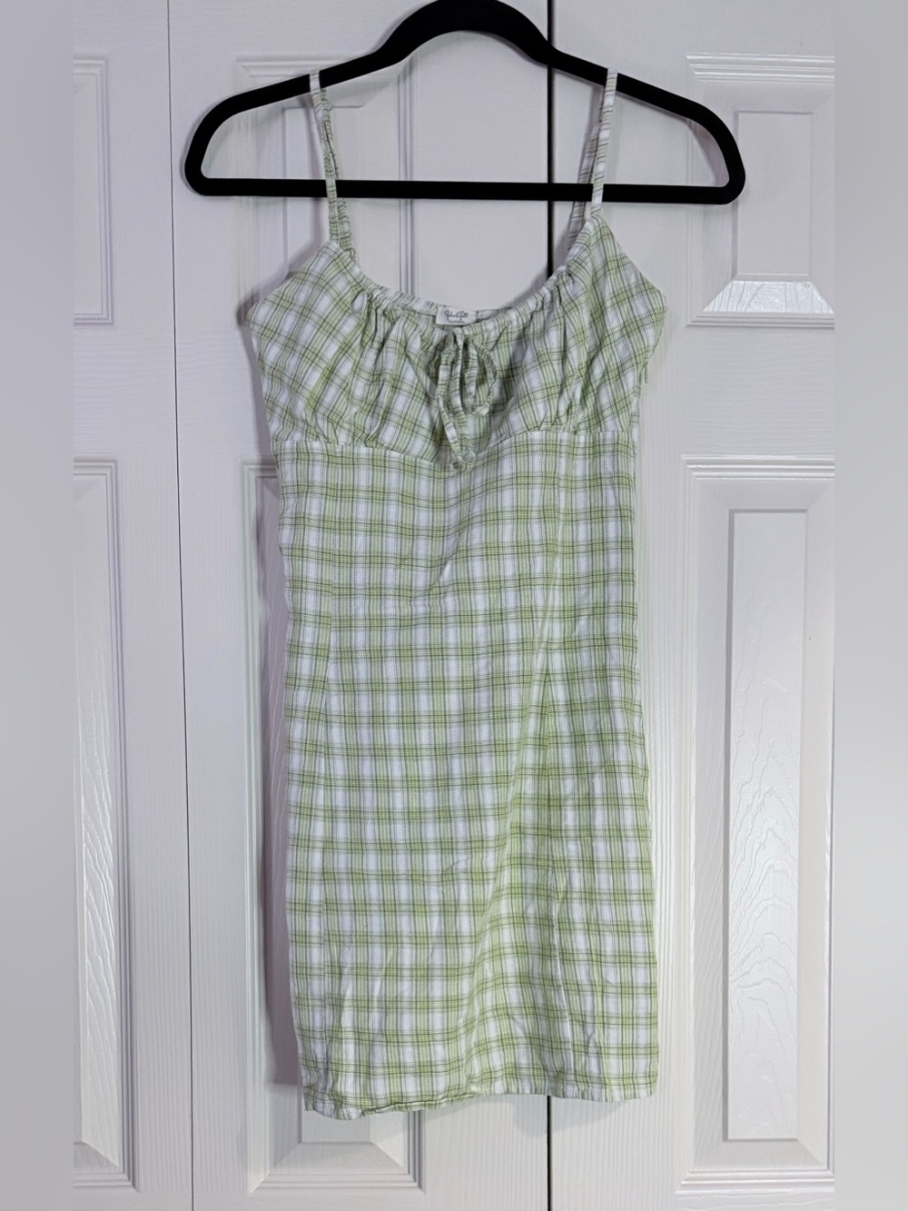 Light Green Plaid Spaghetti Strap Y2K style Dress
